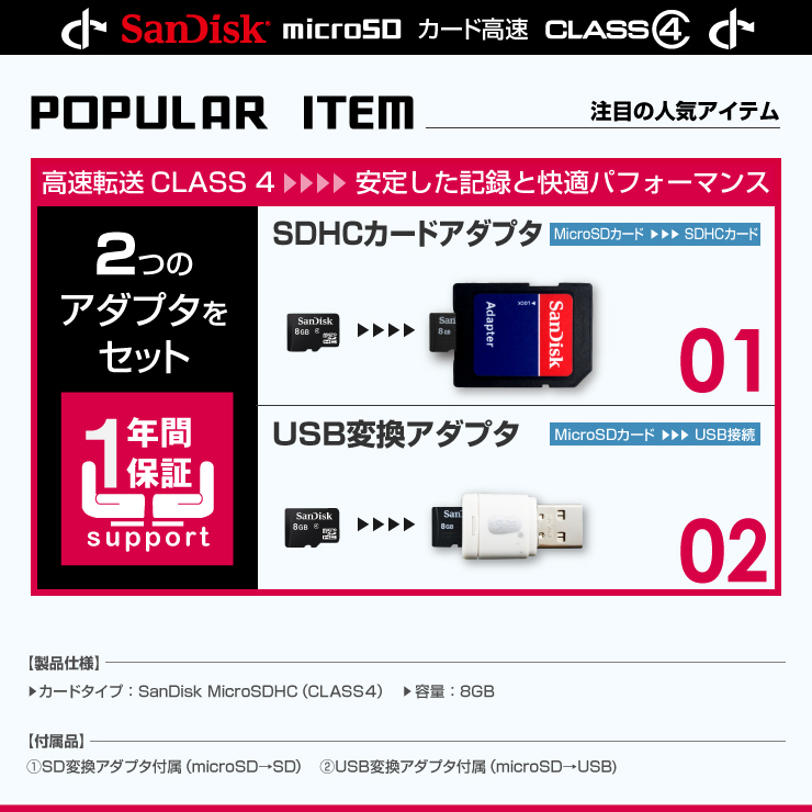 Ȥݾڥ꡼ SanDisk MicroSDHC 8GB Class4 SD USBѴץա