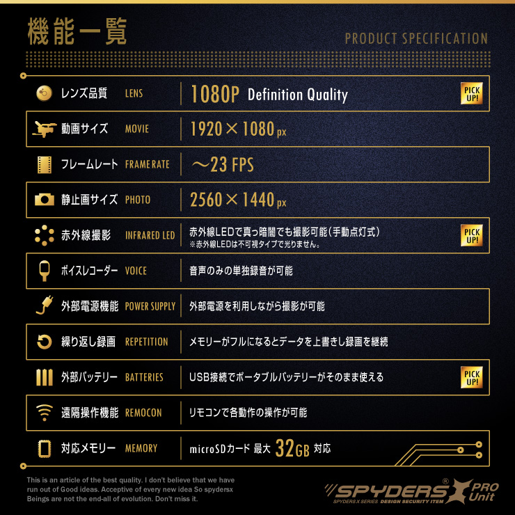 小型カメラ自作キット 基板完成実用ユニット スパイカメラ スパイダーズX PRO (UT-112) 1080P ポータブルバッテリー接続 長時間録画 赤外線暗視