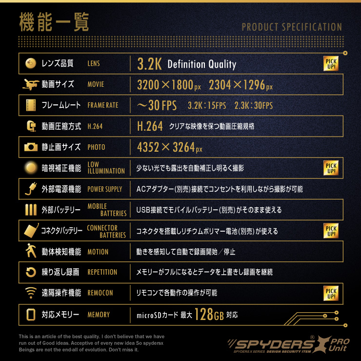 スパイダーズX PRO 小型カメラ 基板完成実用ユニット 防犯カメラ 3.2K 暗視補正 128GB スパイカメラ UT-122 