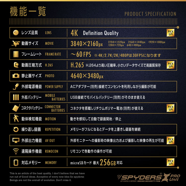 スパイダーズX PRO 小型カメラ 基板完成実用ユニット 防犯カメラ 4K H.265 256GB対応 スパイカメラ UT-124