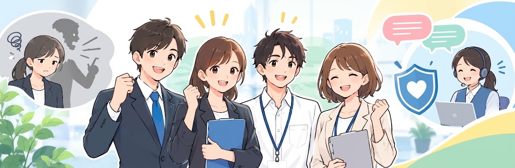 カスハラ対策に取り組む職場のイラスト