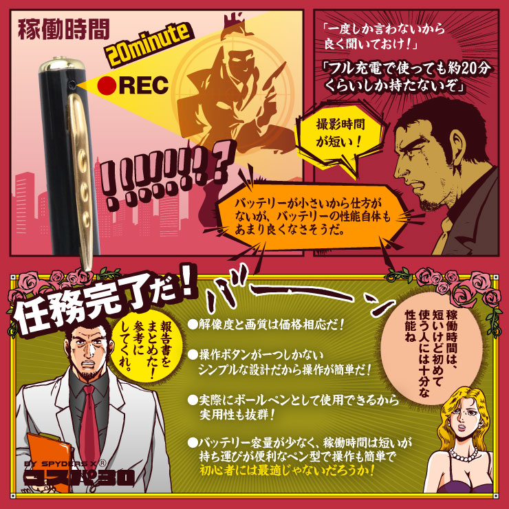 ペン型カメラ 小型カメラ スパイダーズX コスパ30 (CP-004)