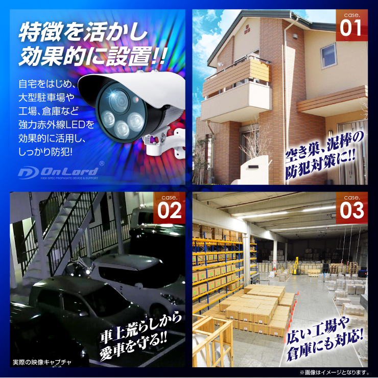 屋外 赤外線暗視カメラ 防犯カメラ (OL-019) 強力赤外線LEDライト 24時間常時録画 暗視撮影 防水防塵 監視カメラ オンロード OnLord
