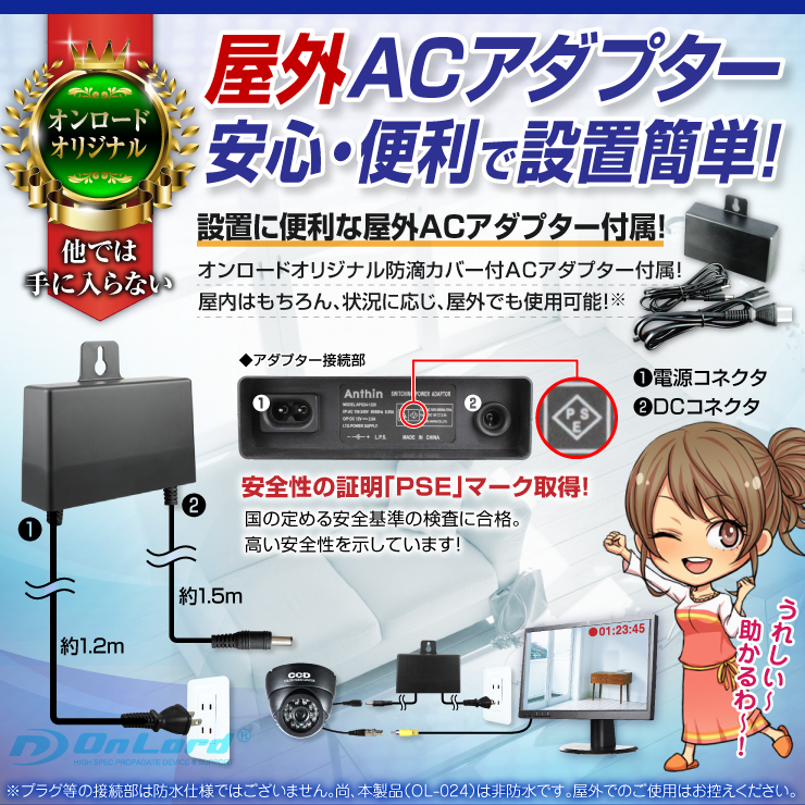 SDカード防犯カメラ 録画装置内蔵 リモコン付 外部電源 屋内 赤外線暗視カメラ ドーム型 （OL-024） 強力赤外線LED 24時間常時録画 外部出力 監視カメラ オンロード OnLord