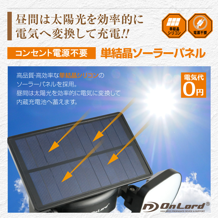 オンロード(OnLord) ソーラー式 センサーライト 防犯カメラ型 屋外 防水 人感センサー 太陽光発電 OL-334W


