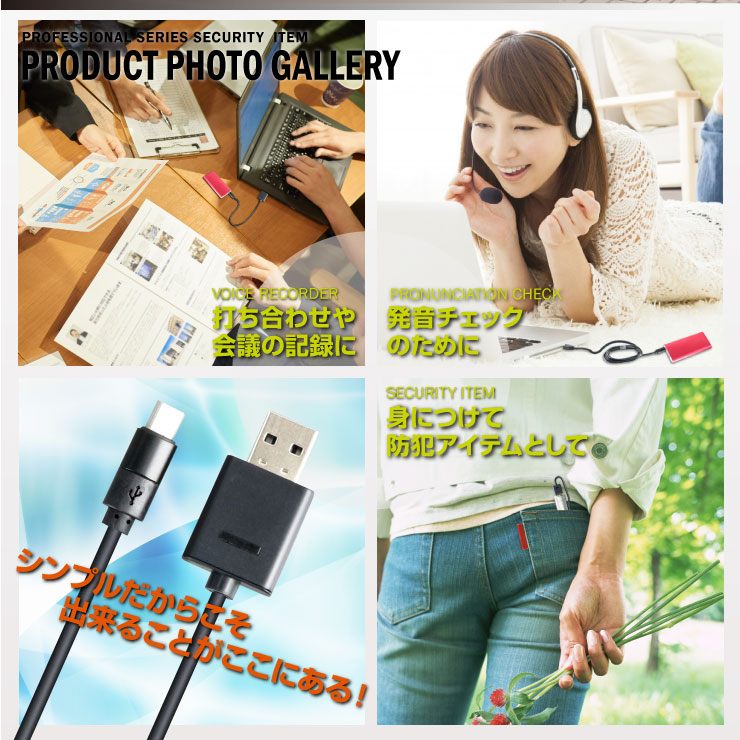 ボイスレコーダー USBケーブル型 (NB-002) 簡単操作 32GB対応