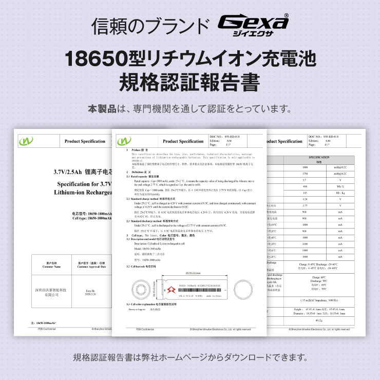 ジイエクサ(Gexa) 18650 リチウムイオン充電器 スライドスロットタイプ モバイルバッテリー （18650 1800mAh 2本付） GA-022A