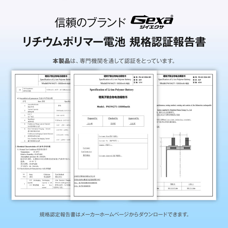 ジイエクサ Gexa リチウムポリマー電池 3.7V 450mAh コネクタ付 ICチップ 保護回路内蔵 PSE認証済 GA-033