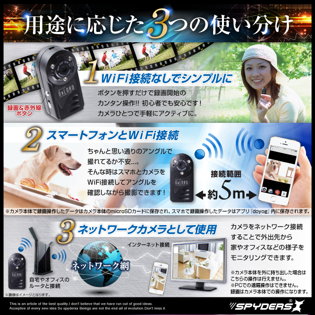 小型カメラ 防犯カメラ 小型ビデオカメラ トイデジ デジタルムービーカメラ スパイカメラ スパイダーズX (A-360) コンパクトカメラ 赤外線 WiFi機能搭載 P2P