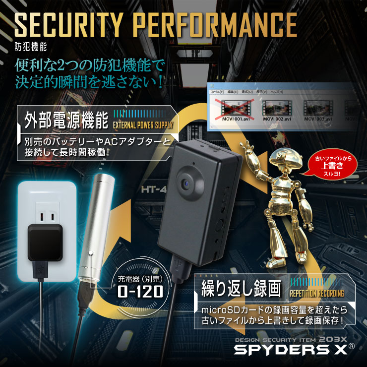 トイデジタル型カメラ 小型カメラ スパイダーズX (A-390) 動体検知 30FPS 32GB対応