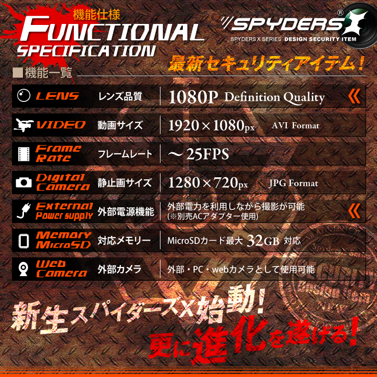 USBメモリ型カメラ 小型カメラ スパイダーズX (A-485)スパイカメラ 1080P 回転キャップ式