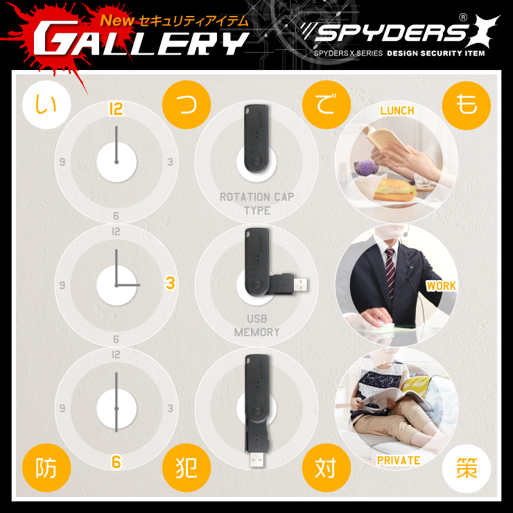 USBメモリ型カメラ 小型カメラ スパイダーズX (A-485)スパイカメラ 1080P 回転キャップ式