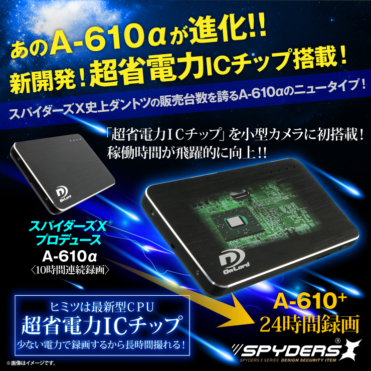 モバイルバッテリー型カメラ 小型カメラ スパイダーズX (A-610 Plus)