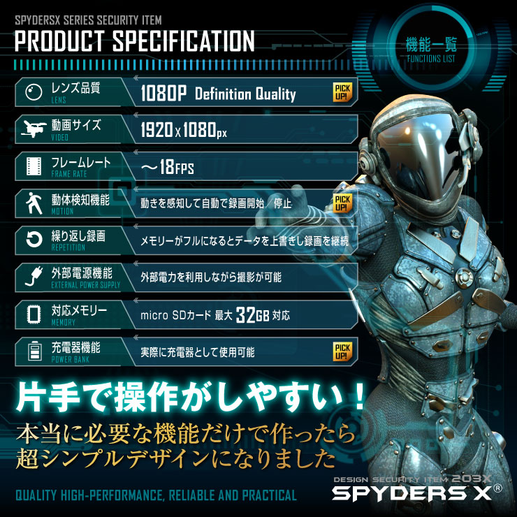 スマートフォン型カメラ 小型カメラ スパイダーズX (A-613)