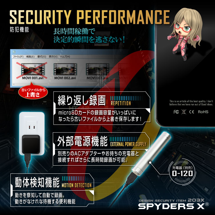 スマートフォン型カメラ 小型カメラ スパイダーズX (A-613)