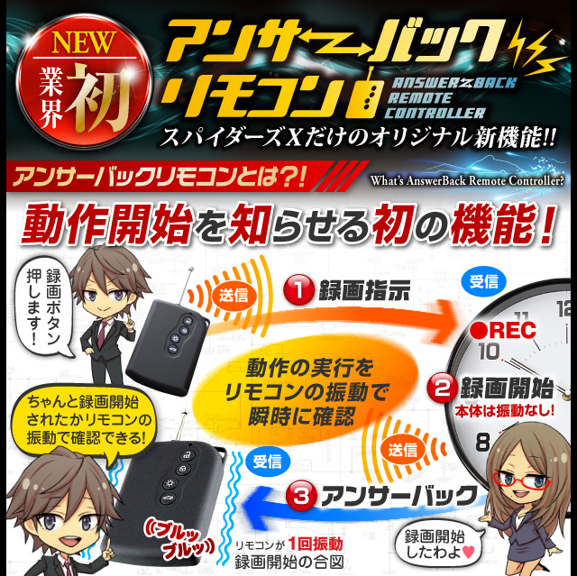 掛け時計型カメラ スパイカメラ スパイダーズX (C-535α) 小型カメラ 防犯カメラ 小型ビデオカメラ 掛け時計 720P H.264 長時間稼働 16GB内蔵 アンサーバックリモコン