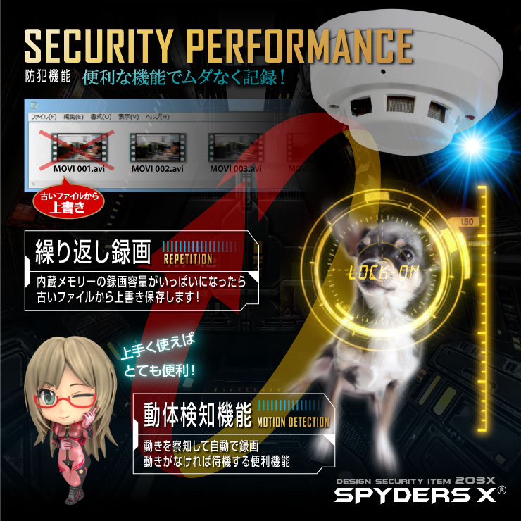 スパイダーズX 小型カメラ 火災報知器型 防犯カメラ 1080P 暗視補正 128GB内蔵 スパイカメラ M-910α