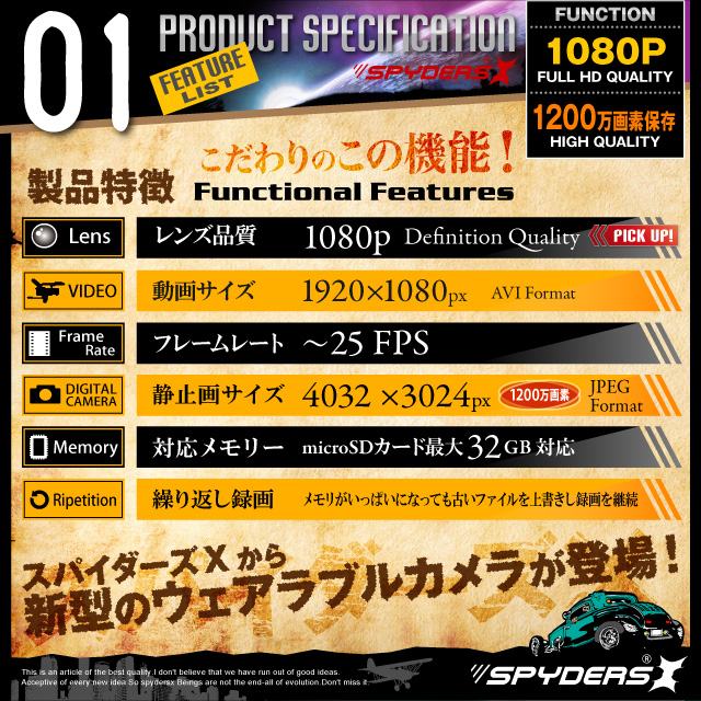 小型カメラ 防犯カメラ 小型ビデオカメラ イヤホン型 スパイカメラ スパイダーズX (M-920)