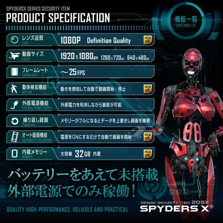 電源タップ型カメラ 小型カメラ スパイダーズX (M-941α) スパイカメラ 1080P 簡単操作 動体検知 32GB内蔵