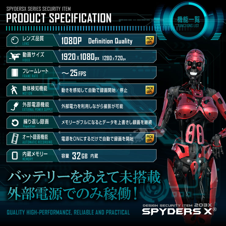 スパイダーズX 小型カメラ 電源タップ型カメラ 防犯カメラ ブラック 1080P 32GB内蔵 スパイカメラ M-951B