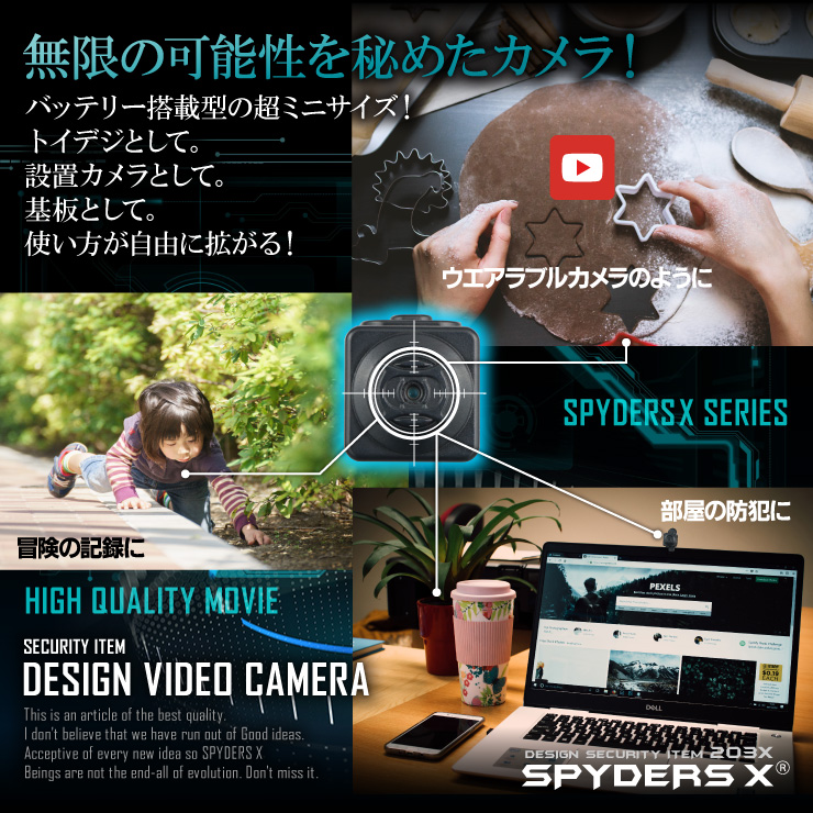 スパイダーズX 小型カメラ ビデオカメラユニット 防犯カメラ 動体検知 ミニサイズ スパイカメラ U-201
