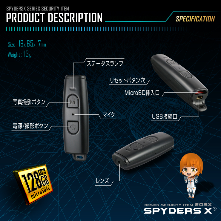 スパイダーズX 小型カメラ ビデオカメラユニット スパイカメラ U-202