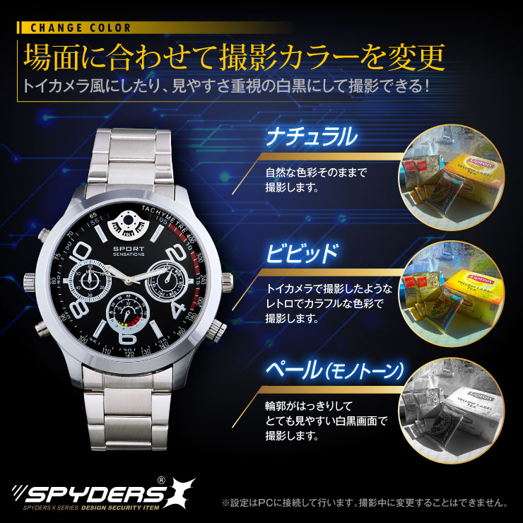 スパイダーズX 2.3K 腕時計型カメラ 小型カメラ 防犯カメラ 高画質 60FPS 128GB内蔵 スパイカメラ W-707α