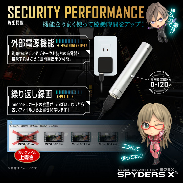 スパイダーズX 小型カメラ 腕時計型カメラ 防犯カメラ 赤外線LED 32GB内蔵 1080P スパイカメラ W-708