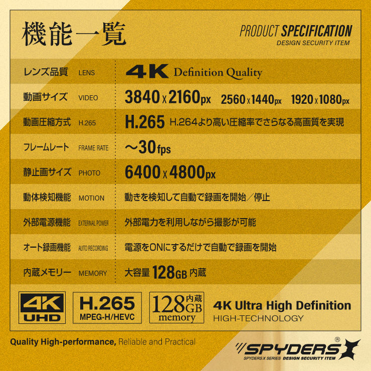 スパイダーズX 2.3K 腕時計型カメラ 小型カメラ 防犯カメラ 高画質 60FPS 128GB内蔵 スパイカメラ W-707α