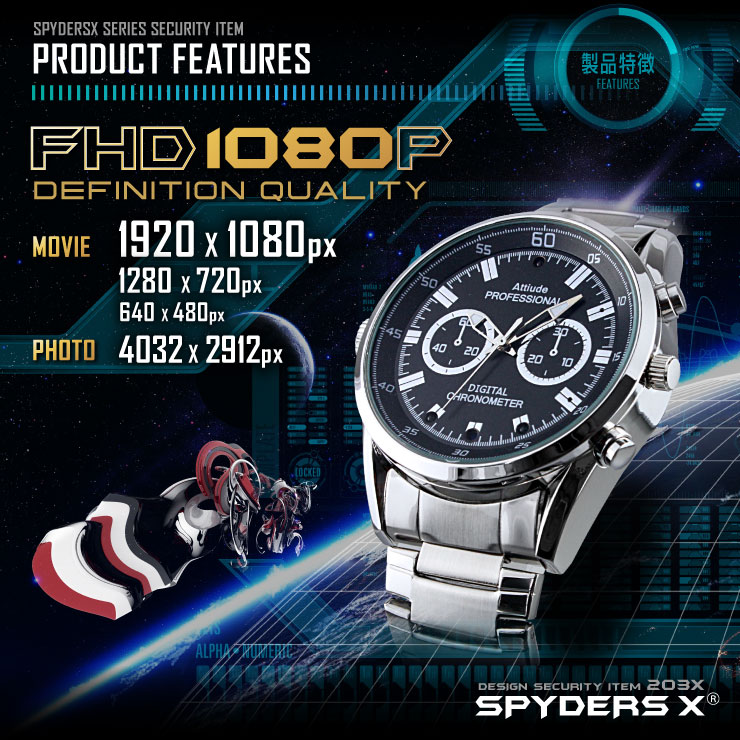スパイダーズX 小型カメラ 腕時計型カメラ 防犯カメラ 1080P 赤外線LED 16GB内蔵 スパイカメラ W-790α