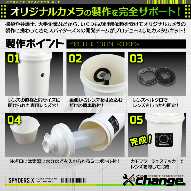 スパイダーズX change 小型カメラ ランニングポーチ ブラック シークレットキット 防犯カメラ 4K 広角レンズ スパイカメラ CK-004D
