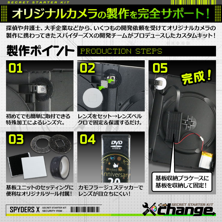 スパイダーズX change 小型カメラ DVDケース ブラック シークレットキット 防犯カメラ 3.2K スパイカメラ CK-006A
