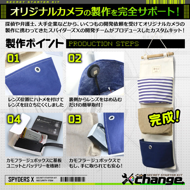 スパイダーズX change 小型カメラ ウォールポケット ホワイト シークレットキット 防犯カメラ 3.2K スパイカメラ CK-010A
