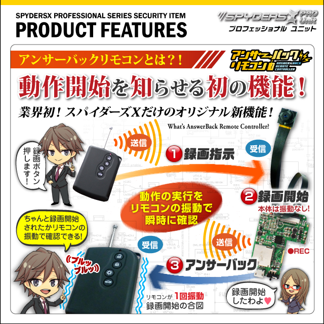 小型カメラ 基板完成ユニット用 専用リモコン スパイダーズX PRO (UT-030) UT-106/107/106W/107W専用 アンサーバックリモコン 小型ビデオカメラ 防犯カメラ